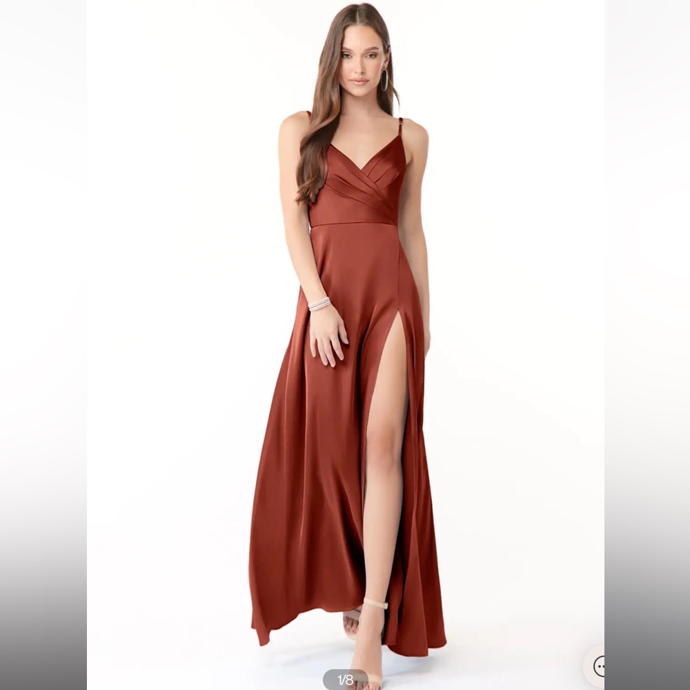 AZAZIE Dalilah Stretch Satin Bridesmaid Dress in Terracotta A20